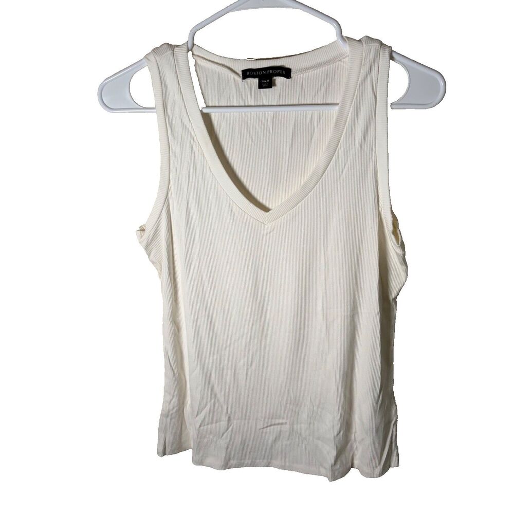 Boston Proper Tank Top Women's Medium Ivory Ribbed Sleeveless Casual Shirt